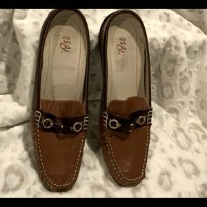 ASGI Brown/Tan Leather Slip On Mule Loafer Shoes Size 10M